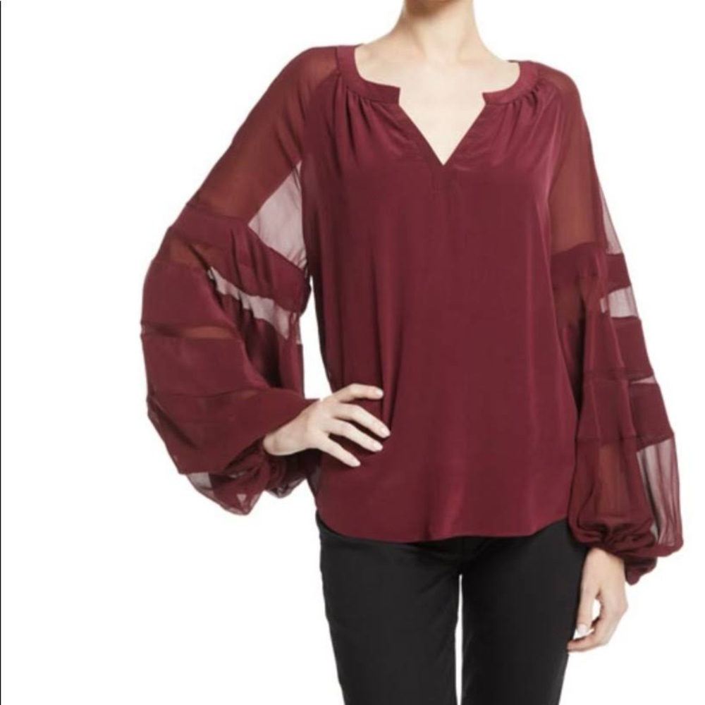 7 For All Mankind Balloon-Sleeve Silk Top